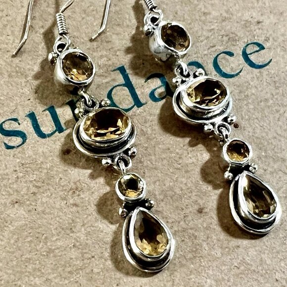 Sundance $268 NEW GOLDEN CITRINE Sterling Silver NOVEMBER BIRTHSTONE Earrings - Picture 1 of 11